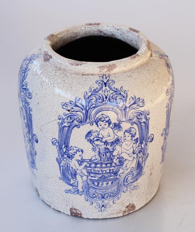 Blue & White Distressed Angel Planter